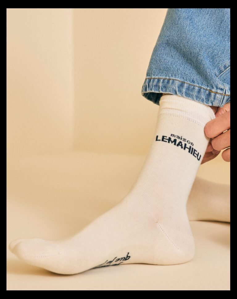 Maison Lemahieu - Chaussettes unisexe - mi - hautes - Ecru / Marine – Taille unique