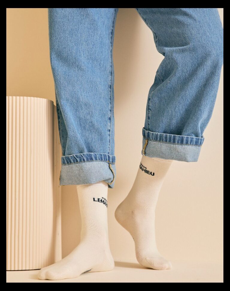 Maison Lemahieu - Chaussettes unisexe - mi - hautes - Ecru / Marine – Taille unique