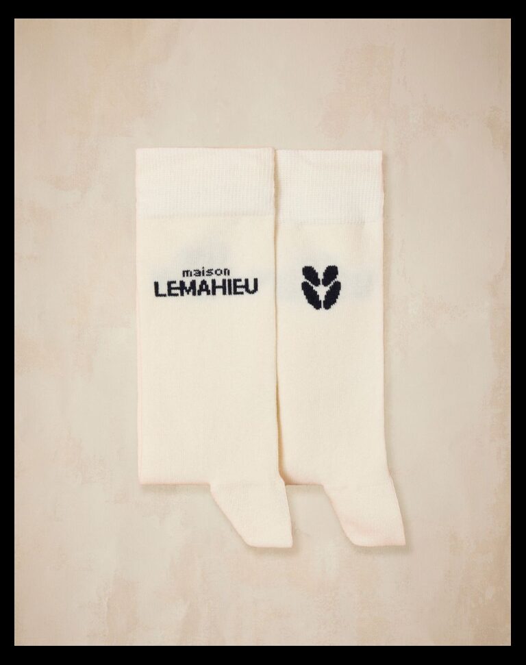 Maison Lemahieu - Chaussettes unisexe - mi - hautes - Ecru / Marine – Taille unique