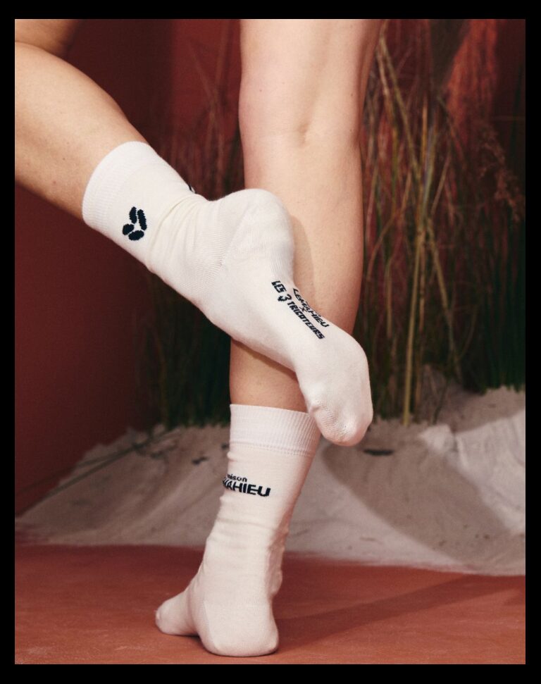 Maison Lemahieu - Chaussettes unisexe - mi - hautes - Ecru / Marine – Taille unique