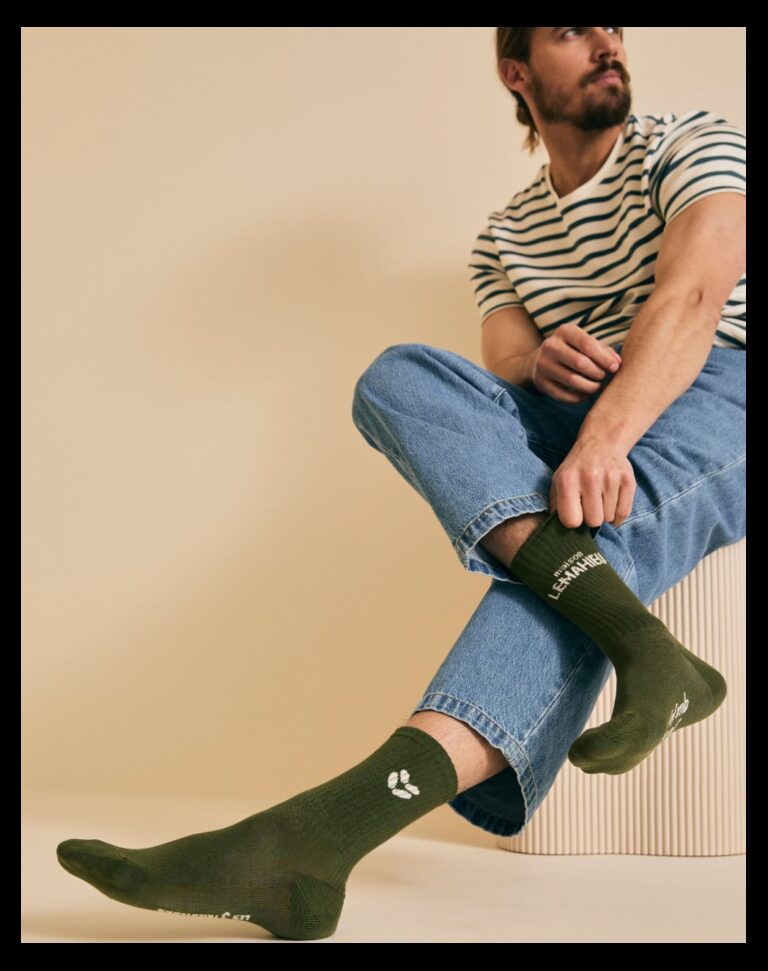 Maison Lemahieu - Chaussettes unisexe Tennis - Kaki / Ecru – Taille unique
