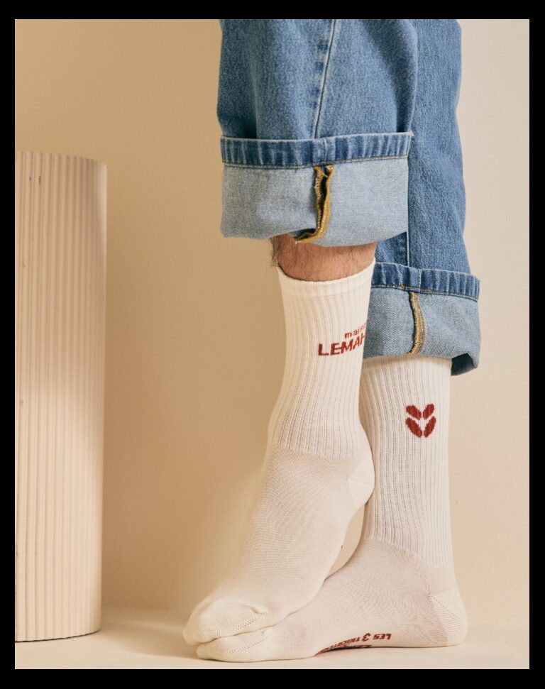 Maison Lemahieu - Chaussettes unisexe Tennis - Ecru / Brique – Taille unique