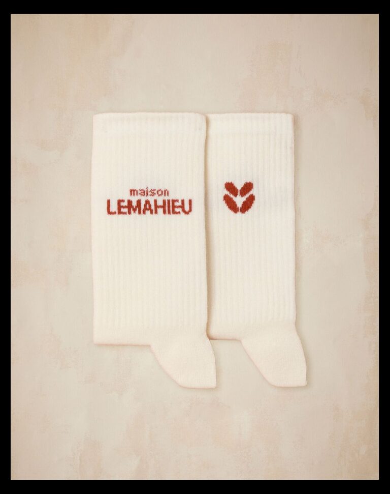 Maison Lemahieu - Chaussettes unisexe Tennis - Ecru / Brique – Taille unique