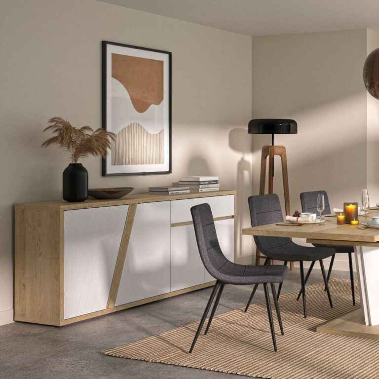 CAMIF SIGNATURE - Buffet décor bois et blanc 4 portes 1 tiroir 213 cm Gustave
