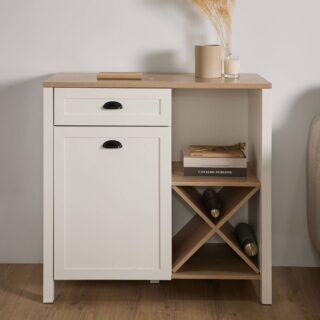 Buffet bas blanc et décor bois 1 porte 1 tiroir Pivoine par la marque Camif Camif - Buffet bas blanc et décor bois 1 porte 1 tiroir Pivoine