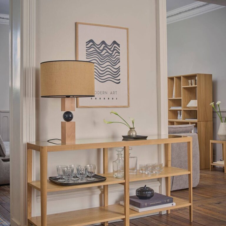 CAMIF SIGNATURE - Lampe à poser en bois et abat jour jute Romy