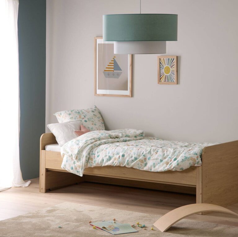 ESSENTIELS PAR CAMIF - Abat-jour pour suspension tissu blanc et vert 60 cm Rym