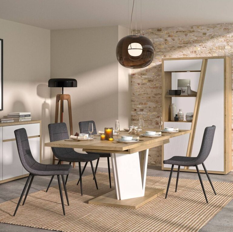 CAMIF SIGNATURE - Table à manger rectangulaire extensible décor bois et blanc 8 à 10 personnes Gustave