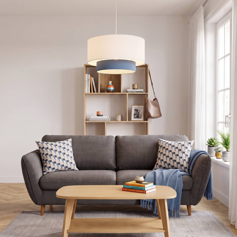 ESSENTIELS PAR CAMIF - Abat-jour pour suspension bleu et blanc Roxanna
