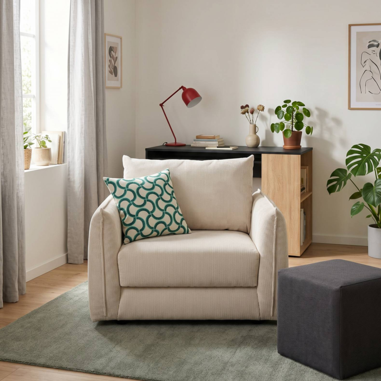 ESSENTIELS PAR CAMIF - Fauteuil déplimousse velours côtelé Onyx