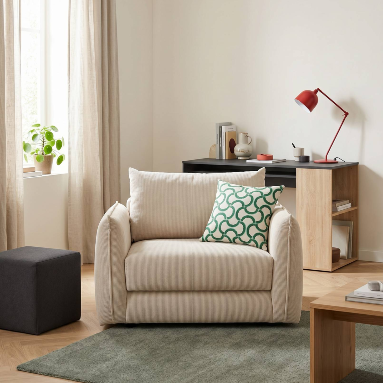 ESSENTIELS PAR CAMIF - Fauteuil déplimousse velours côtelé Onyx