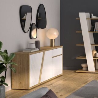 Buffet décor bois et blanc 3 portes 1 tiroir 185 cm Gustave par la marque Camif Camif - Buffet décor bois et blanc 3 portes 1 tiroir 185 cm Gustave
