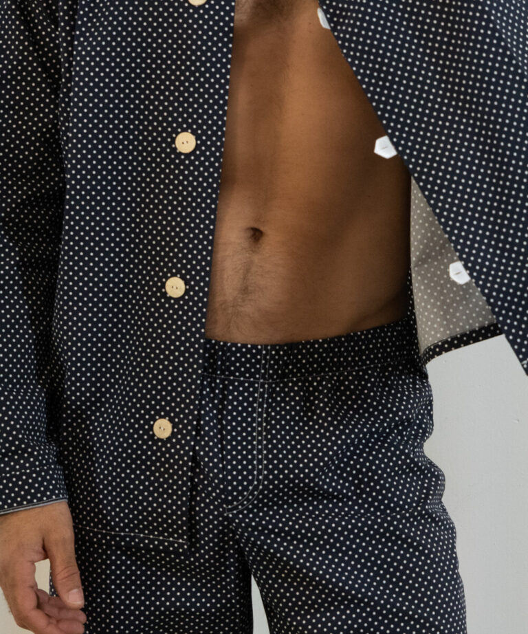 Fleurs Pois & Cie - Pyjama homme 100% coton fabriqué en France - Bleu/Blanc