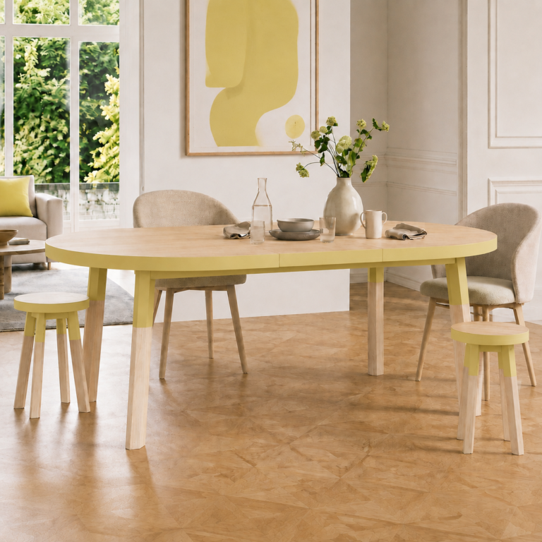 MON PETIT MEUBLE FRANÇAIS - Table ronde extensible bois massif ÉGÉE • rallonge intégrée • Ø 130 à 150 cm