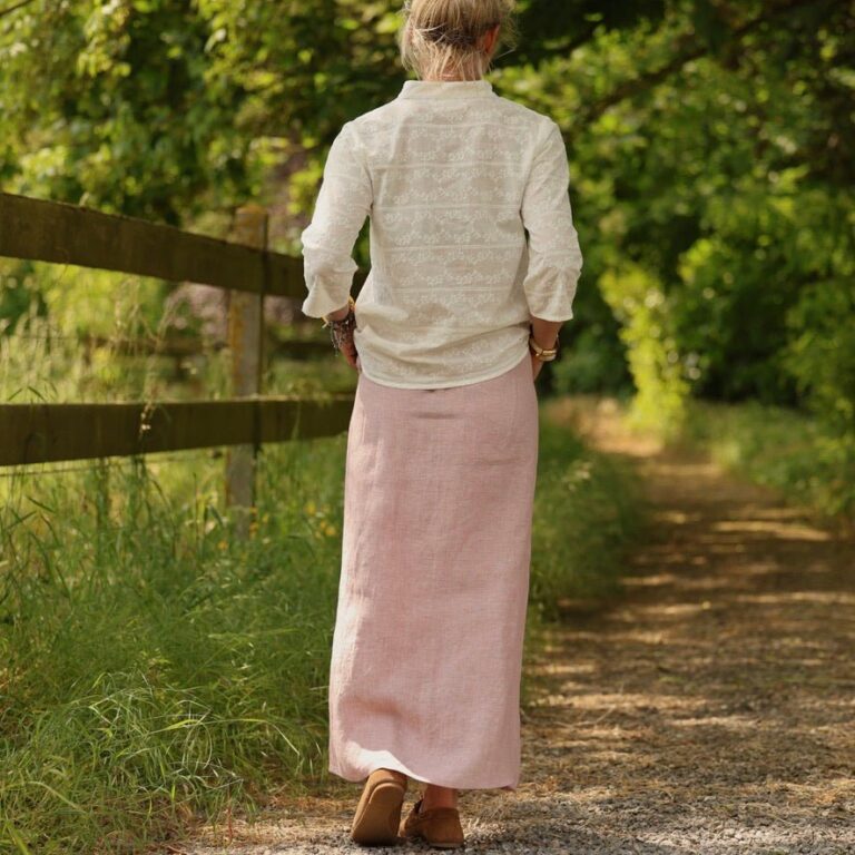 Meta SS25 - Jupe longue Maya - lin chiné rose doux – XL