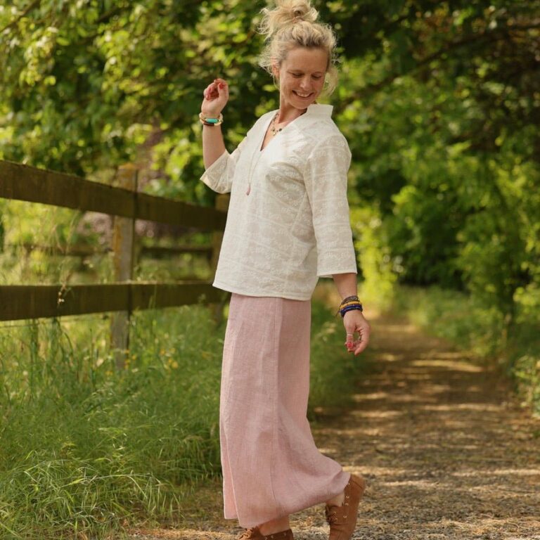 Meta SS25 - Jupe longue Maya - lin chiné rose doux – XL