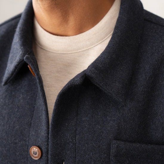Le T-Shirt Propre - La veste en laine française – Bleu chiné / XL