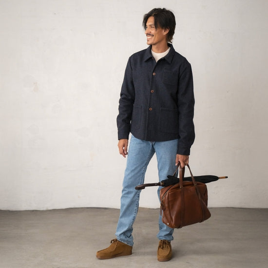 Le T-Shirt Propre - La veste en laine française – Bleu chiné / XL