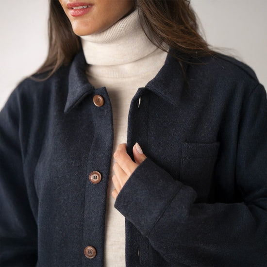 Le T-Shirt Propre - La veste en laine française – Bleu chiné / XL