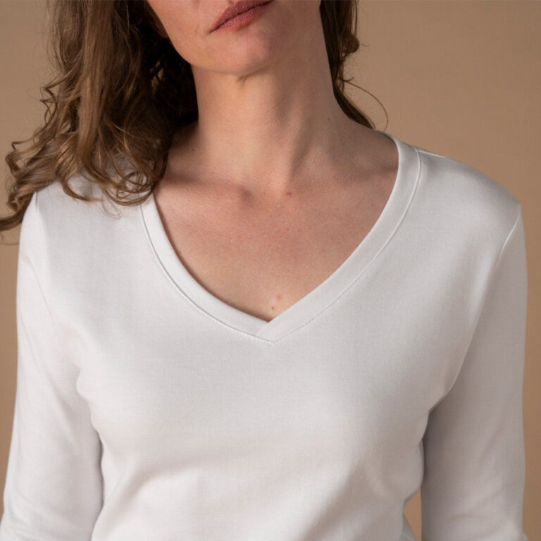 Le T-Shirt Propre - Le t-shirt en coton bio ML - Col V – Vieux rose / 2XL