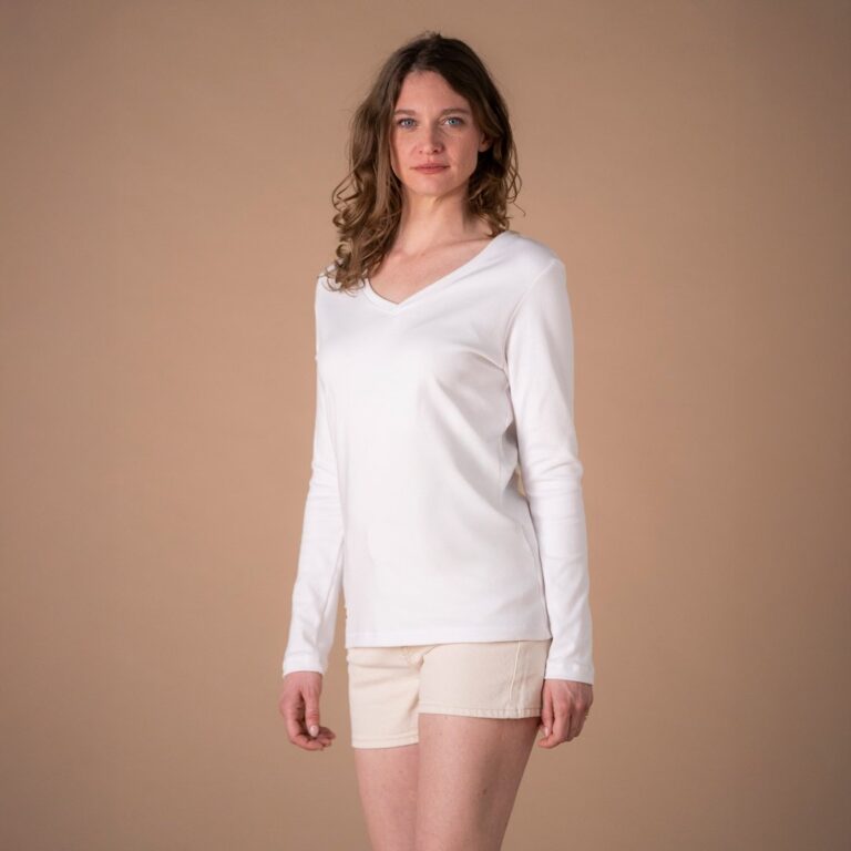 Le T-Shirt Propre - Le t-shirt en coton bio ML - Col V – Vieux rose / 2XL