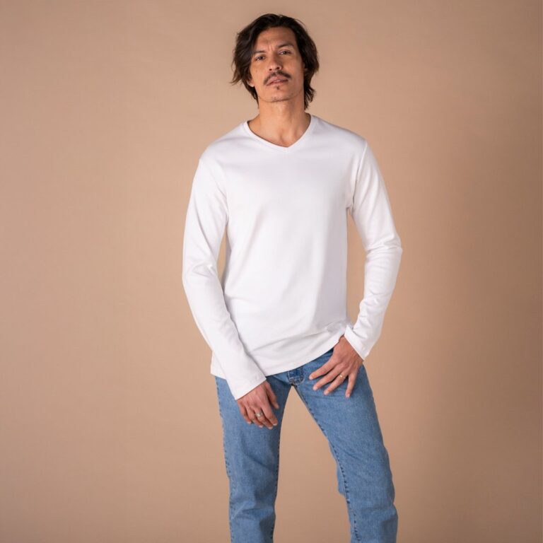 Le T-Shirt Propre - Le t-shirt en coton bio ML - Col V – Gris chiné / 3XL