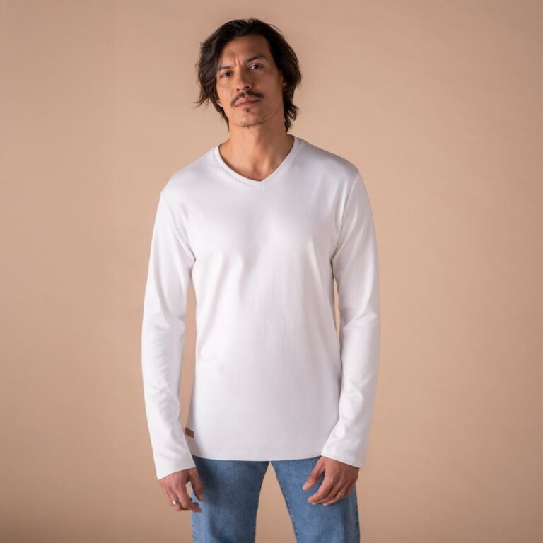 Le T-Shirt Propre - Le t-shirt en coton bio ML - Col V – Gris chiné / 3XL