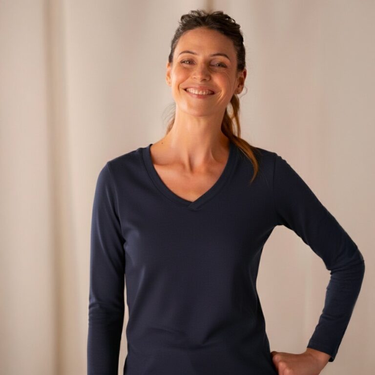 Le T-Shirt Propre - Le t-shirt en coton bio ML - Col V – Vieux rose / 2XL