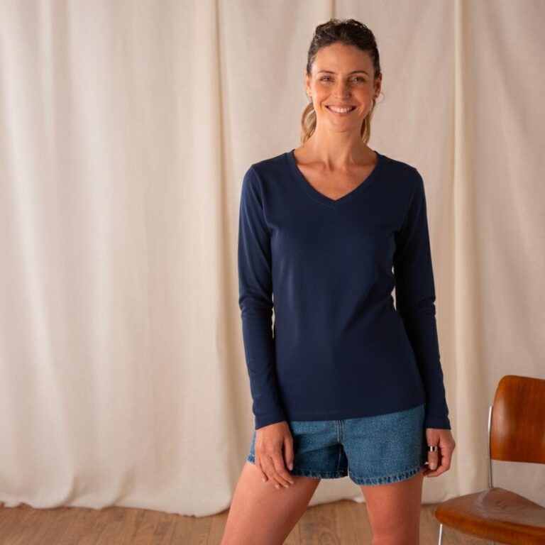 Le T-Shirt Propre - Le t-shirt en coton bio ML - Col V – Vieux rose / 2XL