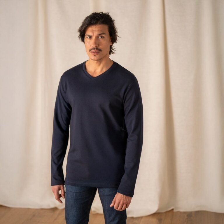 Le T-Shirt Propre - Le t-shirt en coton bio ML - Col V – Gris chiné / 3XL