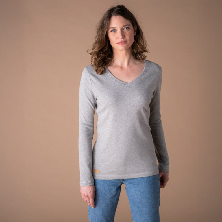 Le T-Shirt Propre - Le t-shirt en coton bio ML - Col V – Vieux rose / 2XL