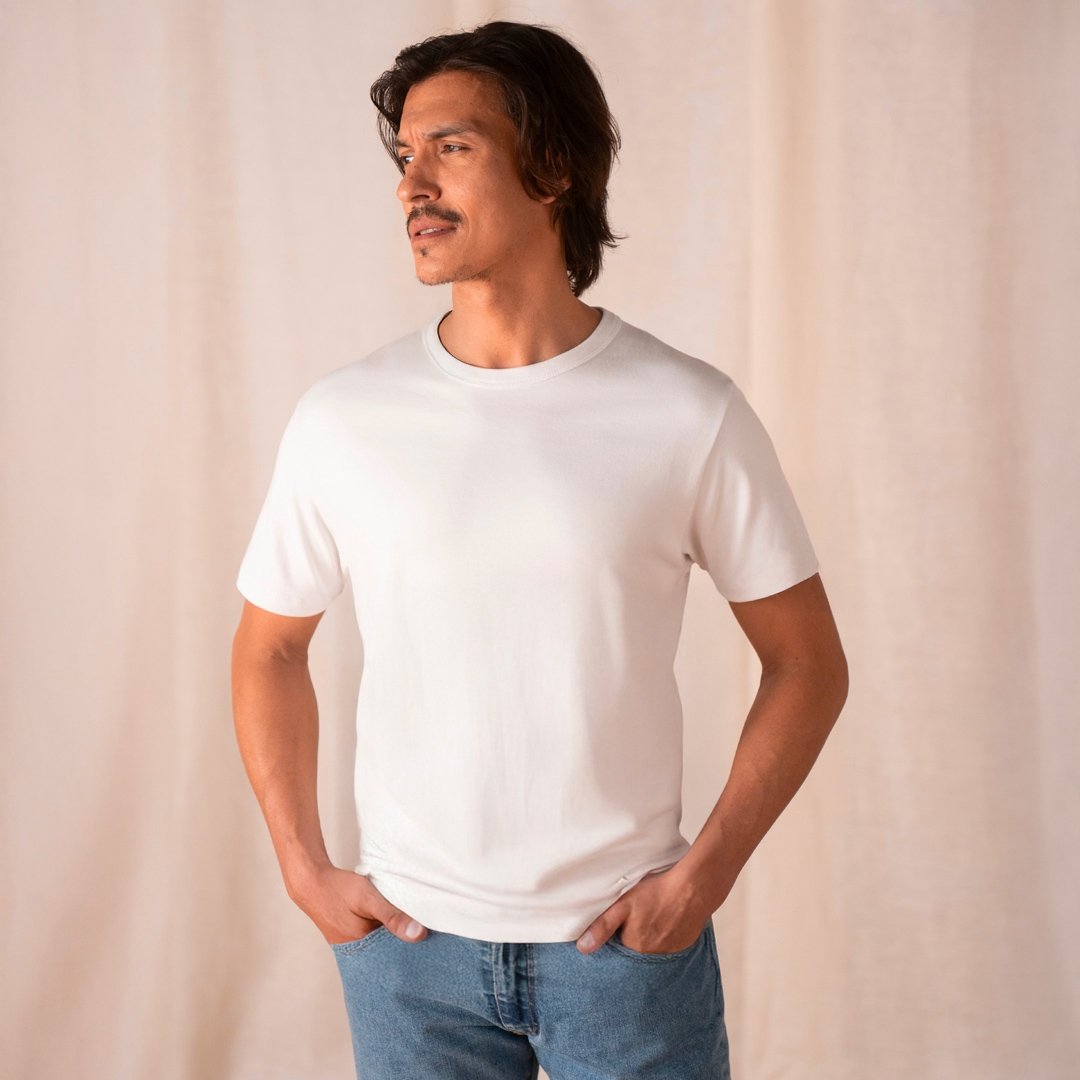 le t shirt interlock fabrique en france blanc 9ea432ab 925f 4449 8184 94b235568987 Le T-Shirt Propre - Le t-shirt en coton bio – Bleu chiné / 3XL