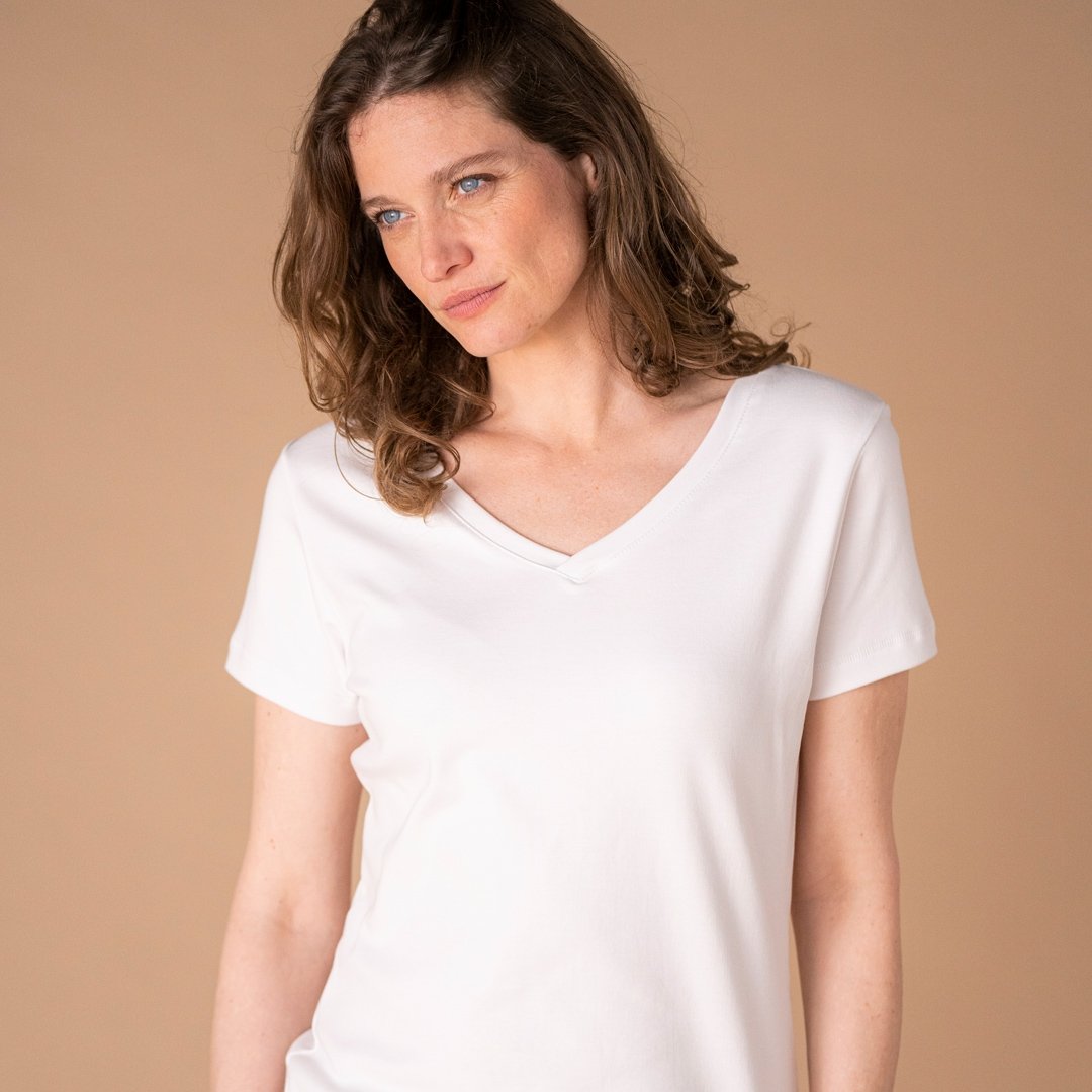 le t shirt interlock fabrique en france col v blanc Le T-Shirt Propre - Le t-shirt en coton bio - Col V – Vieux rose / 2XL