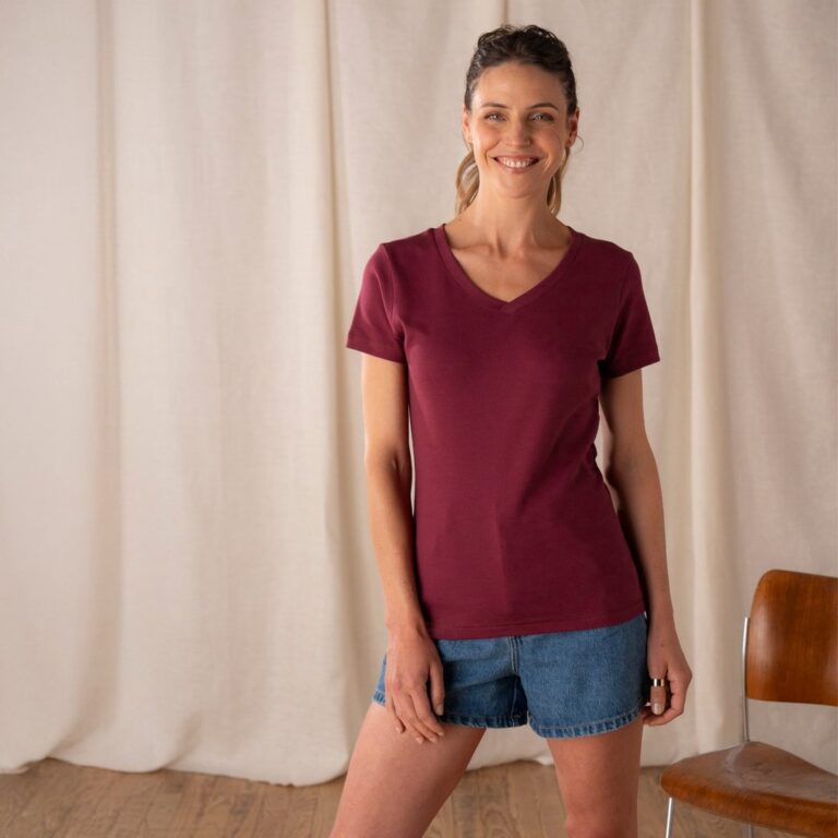 Le T-Shirt Propre - Le t-shirt en coton bio - Col V – Vieux rose / 2XL