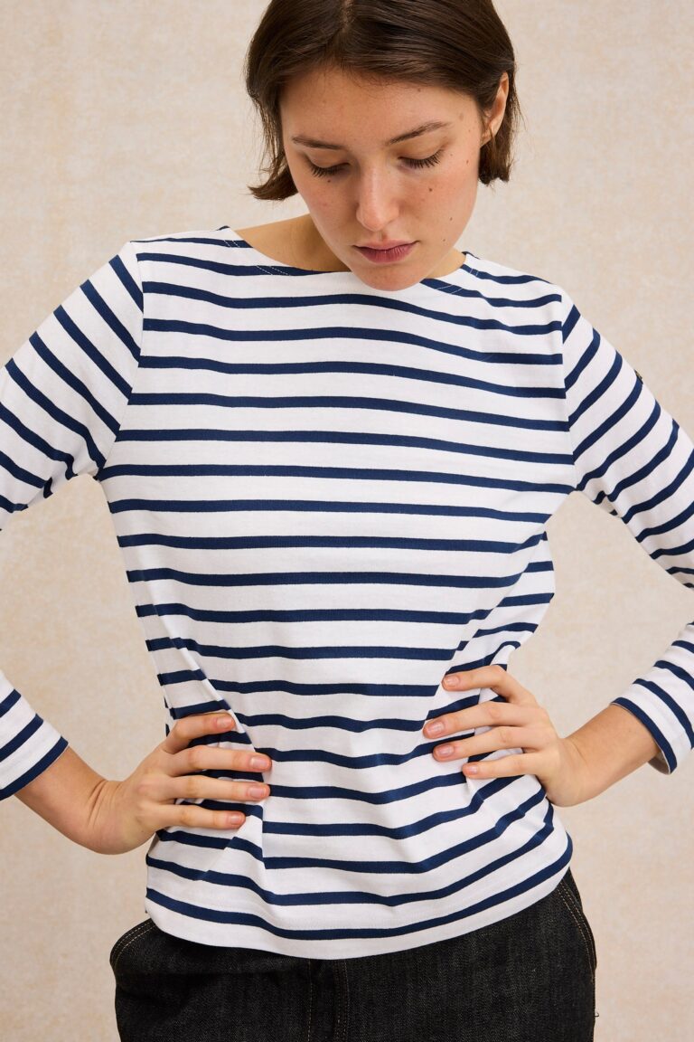 Le Minor - Marinière classique blanche et marine pour femme – XL