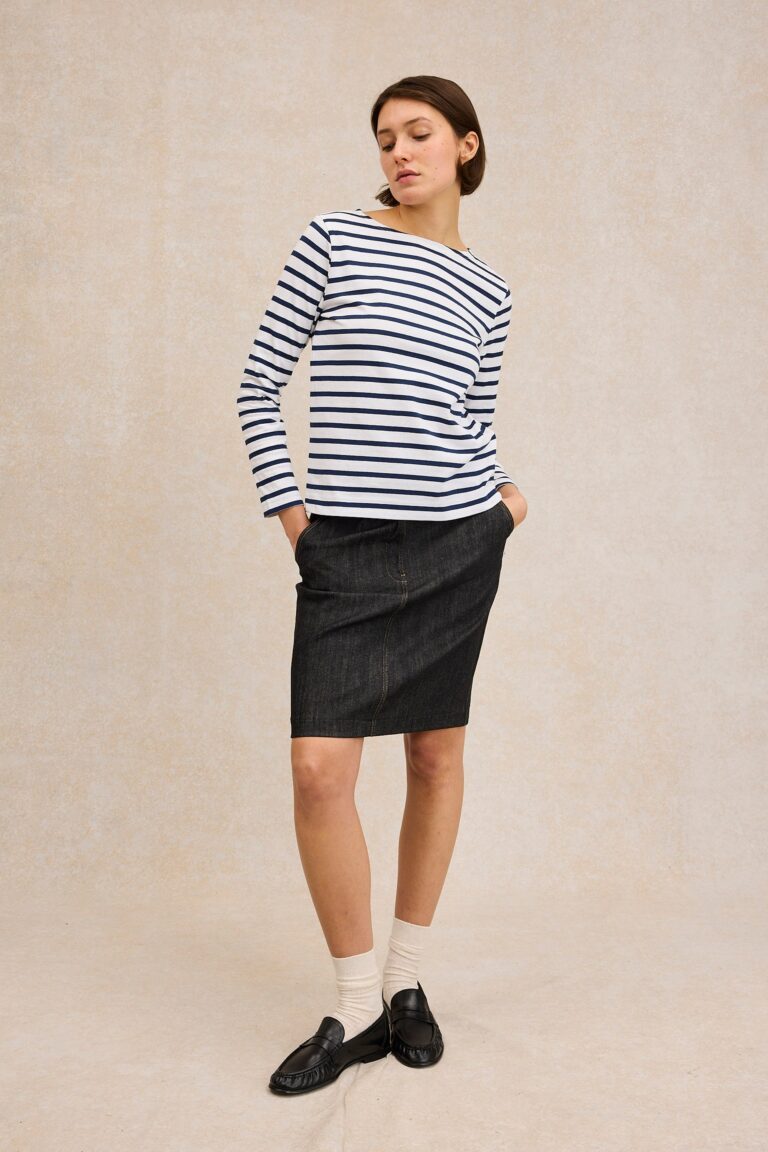 Le Minor - Marinière classique blanche et marine pour femme – XL