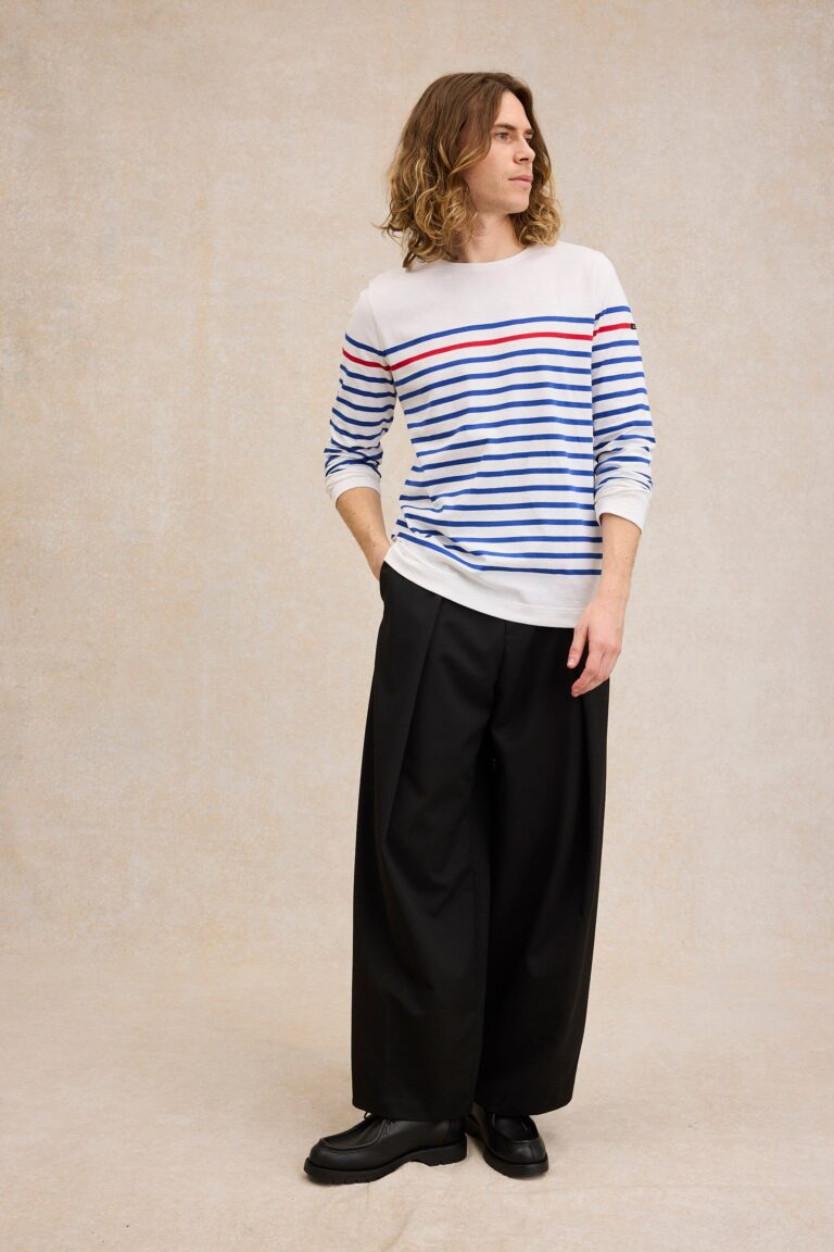 Le Minor - Marinière originale blanche avec rayure rouge pour homme – XXL