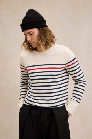 Marinière originale écru avec rayure rouge pour homme par la marque Le Minor Le Minor - Marinière originale écru avec rayure rouge pour homme