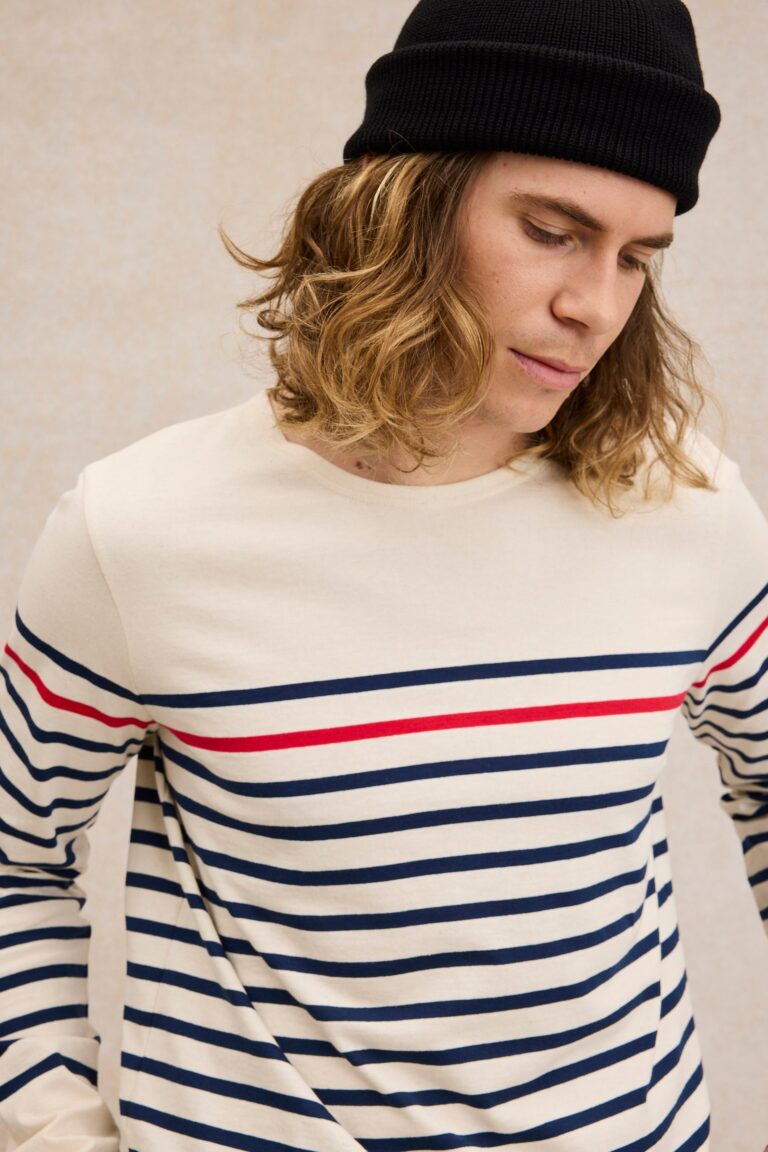 Le Minor - Marinière originale écru avec rayure rouge pour homme – XXL