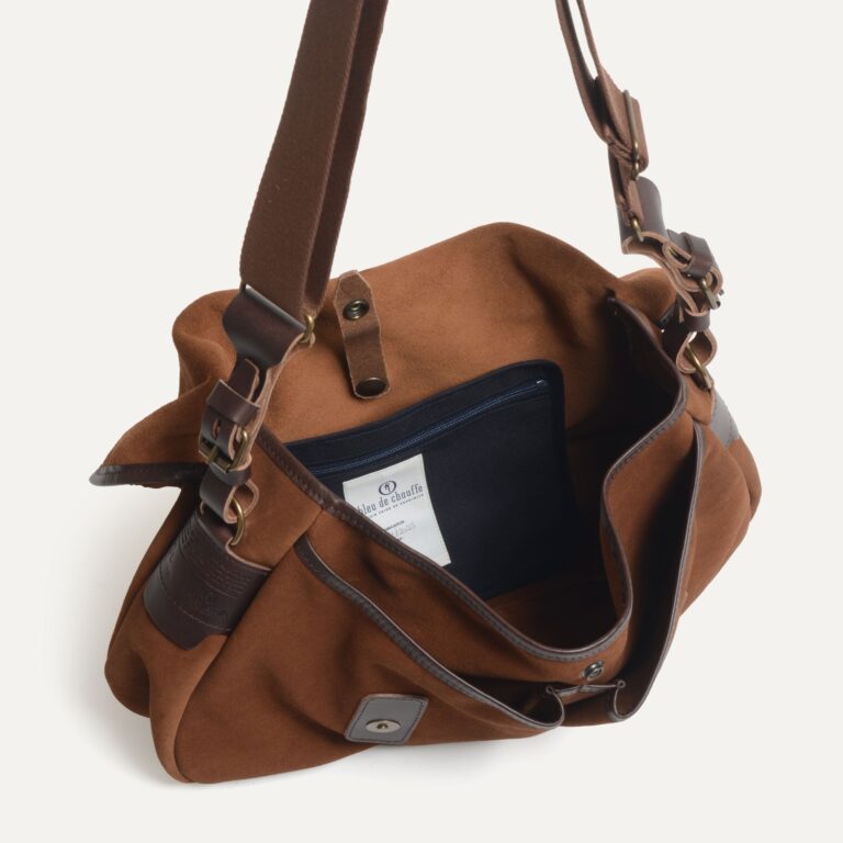 Bleu De Chauffe - Musette du Pêcheur M / Cuir Velours - Brun fauve