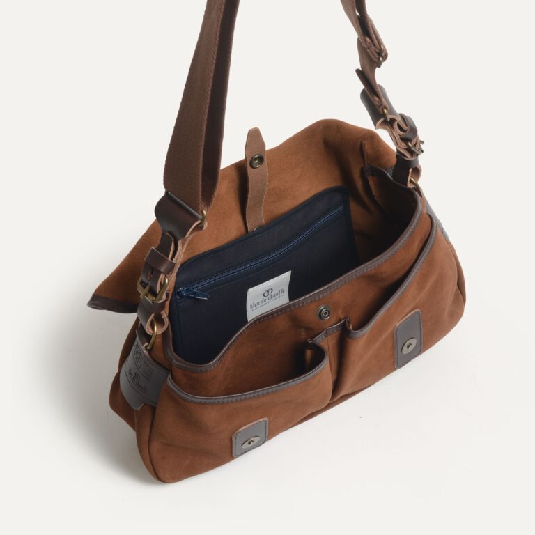 Bleu De Chauffe - Musette du Pêcheur S / Cuir Velours - Brun fauve