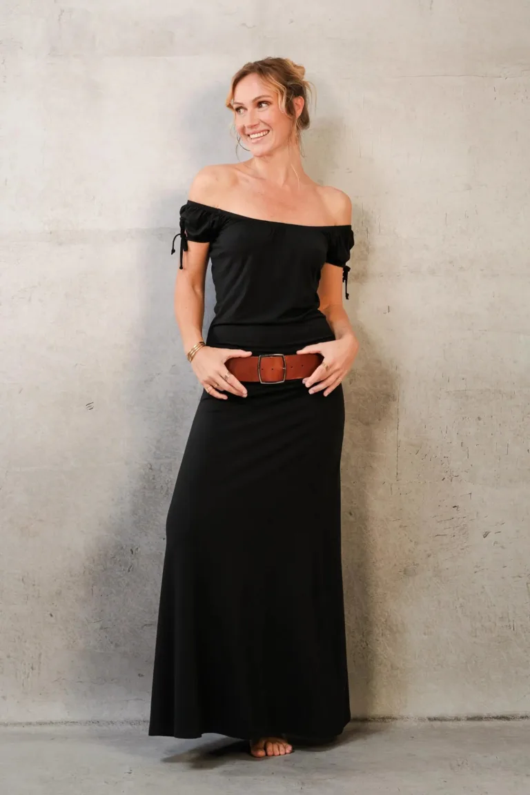 Thelma Rose - Robe longue col Bardot Myrtille – 44 / Noir