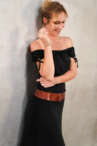 THELMA & ROSE - Robe longue col Bardot Myrtille