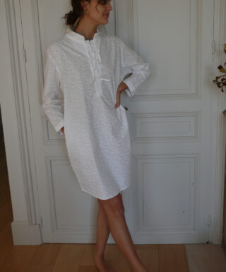 Fleurs Pois et Cie - Chemise de nuit 100% coton – Blanc