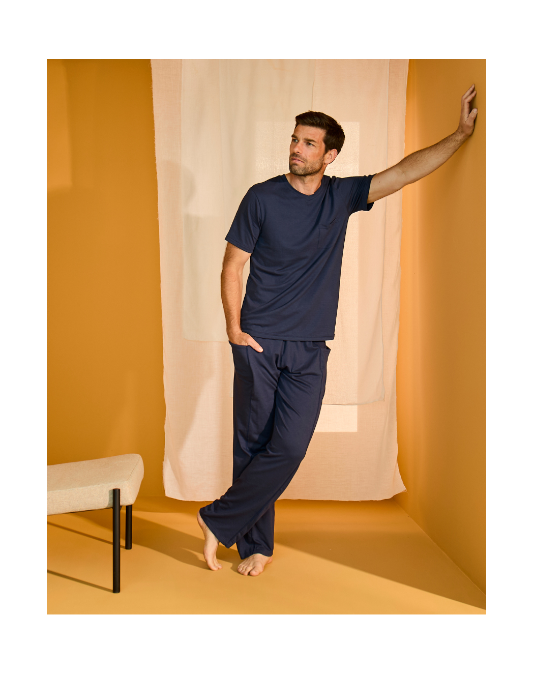 pantalon coton modal marine Marine