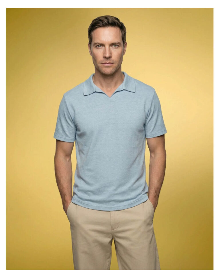 Maison Lemahieu - Polo lin/coton - Bleu Ciel – 2XL