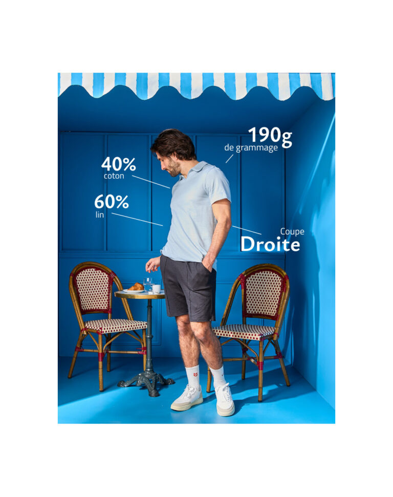 Maison Lemahieu - Polo lin/coton - Bleu Ciel – 2XL