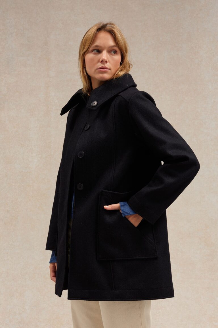 Le Minor - Manteau bleu marine 1976 en drap de laine pour femme – XL
