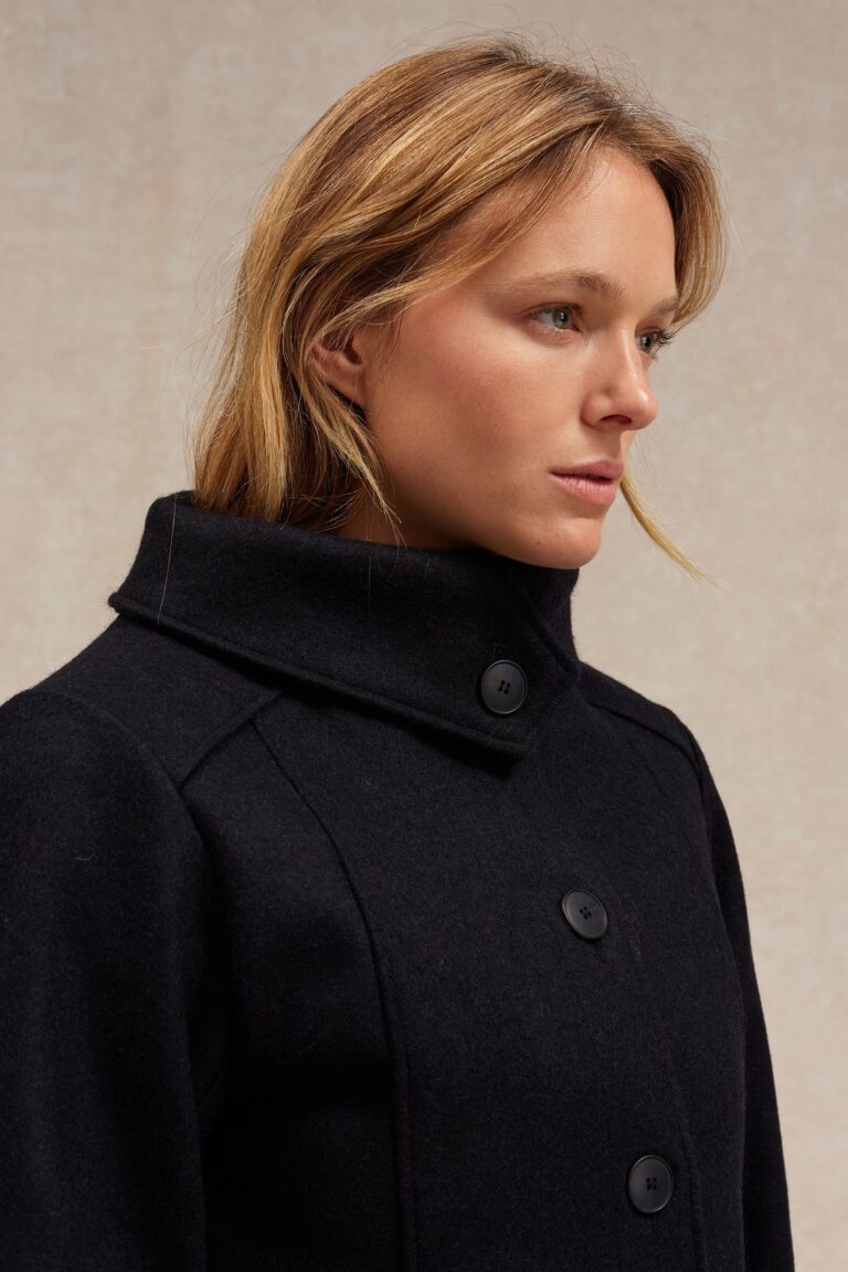 Le Minor - Manteau bleu marine 1976 en drap de laine pour femme – XL