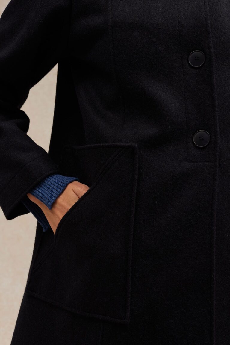 Le Minor - Manteau bleu marine 1976 en drap de laine pour femme – XL